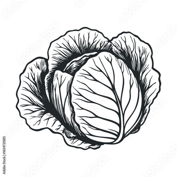 Obraz Monochrome cabbage sketch: intricate botanical design with detailed leaf patterns