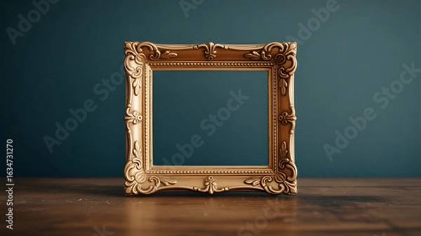 Obraz Empty gold picture frame, ornate design.
