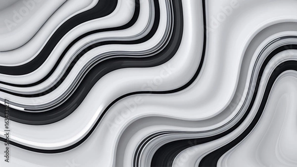 Obraz Abstract wavy design in black, gray, and white.
