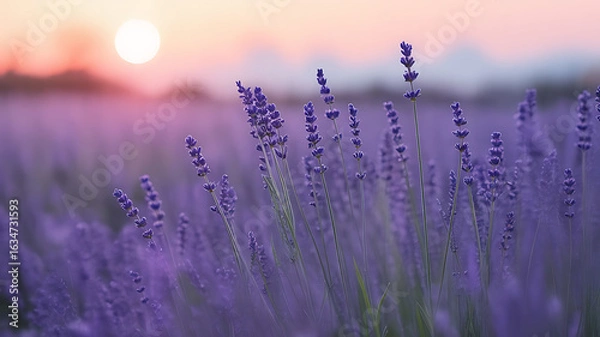 Obraz Lavender field at sunset, tranquil beauty.
