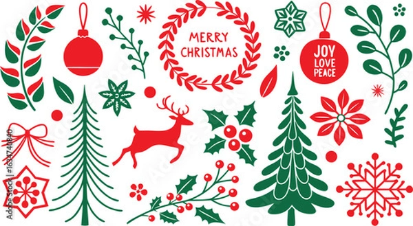 Fototapeta Christmas Doodle Design Elements Set