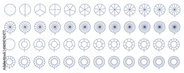 Fototapeta Segment slice line art. Pie chart icon. Wheel round diagram part. Circle section graph. 2,3,4,5,6 segment infographic. Five phase, six circular cycle. Geometric element. Vector illustration