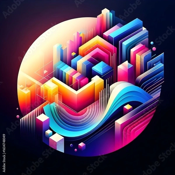 Fototapeta Vibrant Geometric Abstraction with Colorful Shapes and Lines.