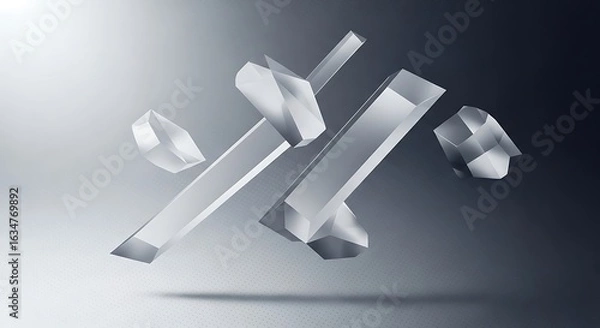 Fototapeta Abstract Silver Geometric Shapes Floating in Dark Space