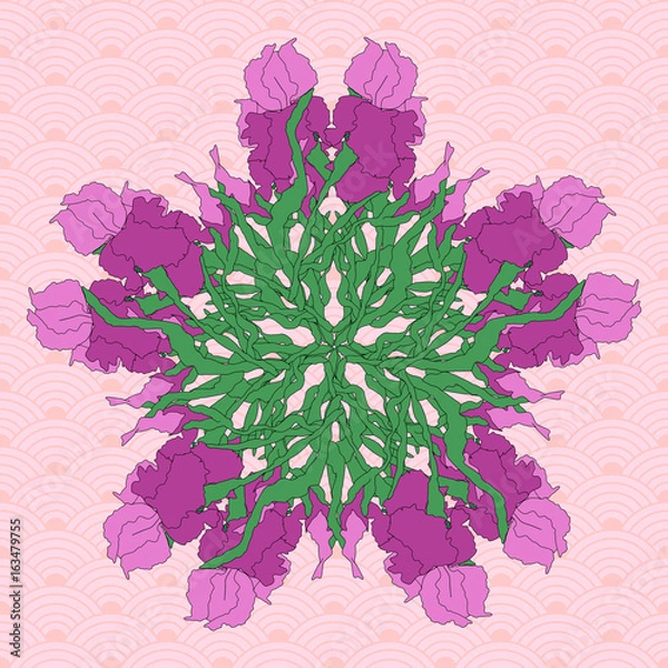 Obraz abstract pattern with irises. Hand-drawing illustration. Stylized traditional Chinese painting, Japanese art sumi-e