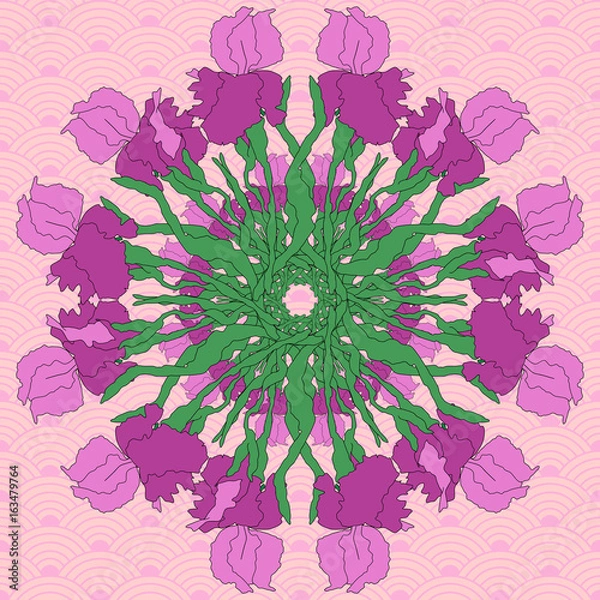 Obraz abstract pattern with irises. Hand-drawing illustration. Stylized traditional Chinese painting, Japanese art sumi-e
