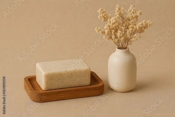 Fototapeta still life with soap isolated on wooden background