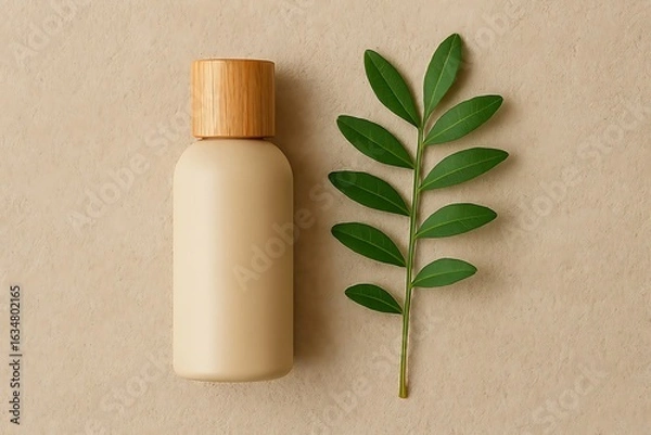Fototapeta aloevera plant and empty lotion bottle isolated on wooden background