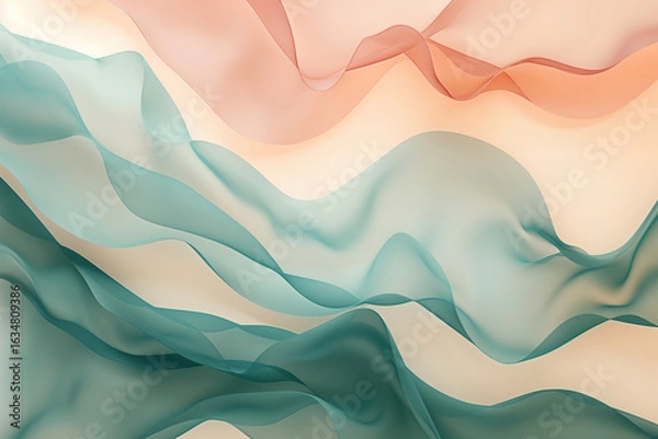 Obraz Minimal Abstract Organic Landscape with Flowing Teal and Coral Waves – Soft Gradient Background