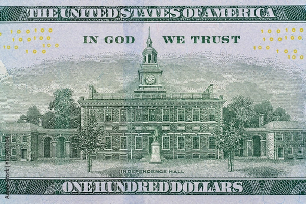Fototapeta Reverse sides of The new model 100 dollars - macro detail.
Back of a One Hundred Dollar Bill 