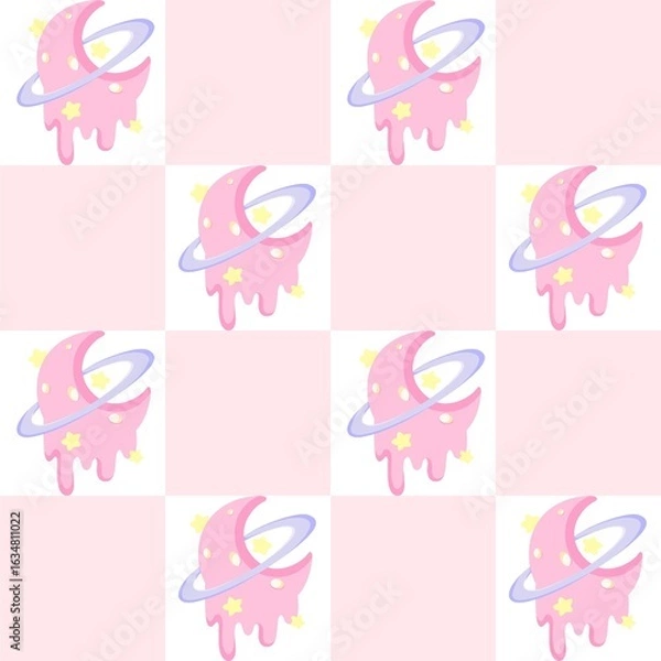 Obraz Seamless Kawaii Magic Girl Pattern with Wand, Bow and Hourglass – Pastel Aesthetic Background