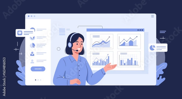 Fototapeta Online Business Presentation With Woman Explaining Data Analysis Charts