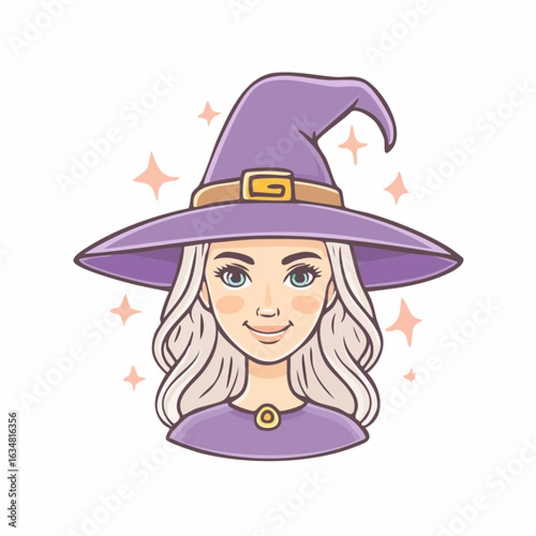 Fototapeta drawn halloween witch at witch hat icon in doodle style. Mark point icon design collection for halloween design element
