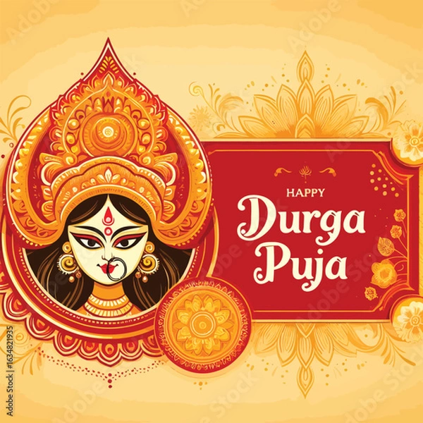 Obraz Happy Durga Puja greeting and wish card vector design. 