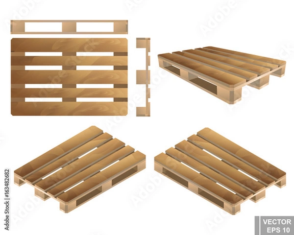 Fototapeta Set. Wooden pallet. Realistic. From different angles isolated on white background.