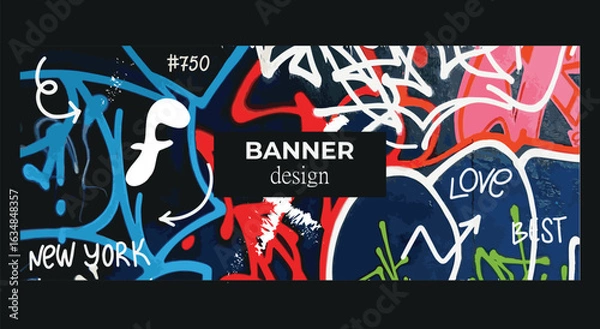 Fototapeta Set of posters banner on the theme of graffiti drawings on the wall cover for a book poster design design elements.