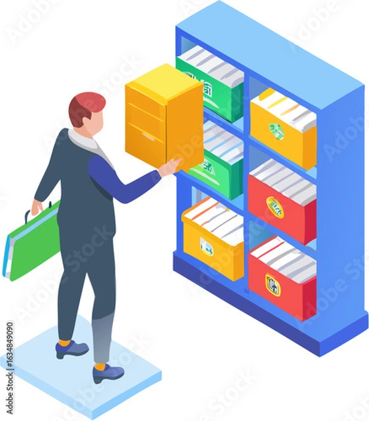 Obraz Businessman Working at Office Desk on Computer – Modern Workplace Illustration