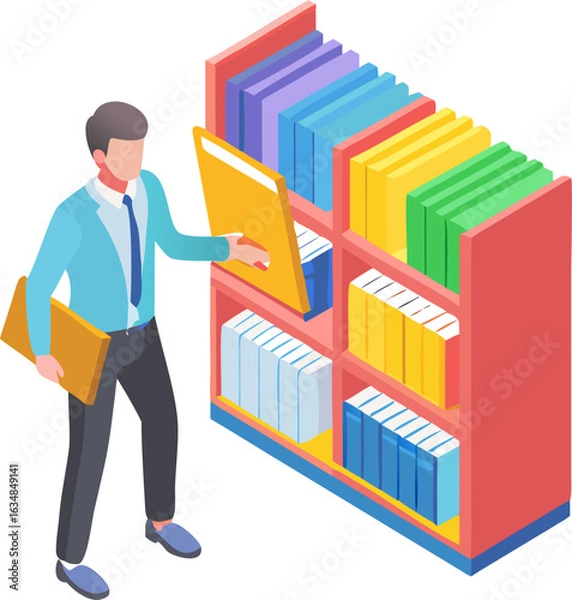 Obraz Businessman Working at Office Desk on Computer – Modern Workplace Illustration