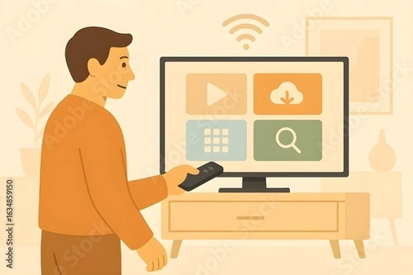 Obraz Flat-Style Illustration of Smart TV in a Modern Connected Living Space 