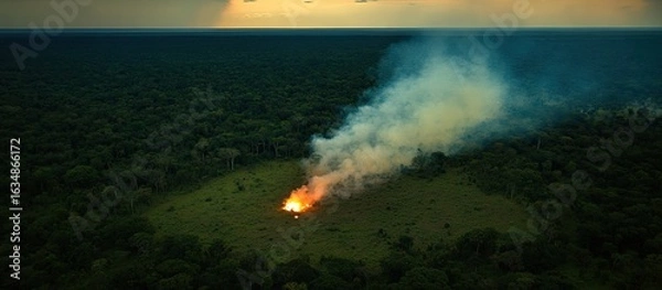 Fototapeta Aerial View of Amazon Rainforest Fire, Devastation and Environmental Destruction.
