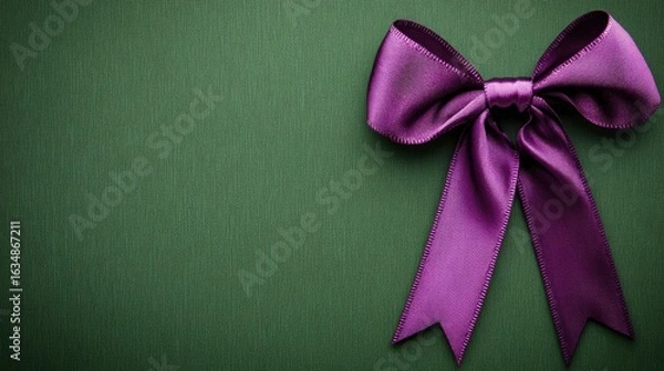 Obraz Luxurious Purple Ribbon Bow on Deep Green Textured Backdrop