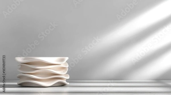 Fototapeta Modern display platform stack with soft light shadows neutral minimal background