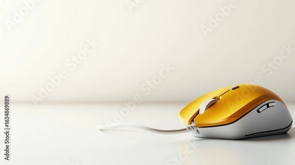 Fototapeta Computer mouse with cable for desktop technology and digital interface