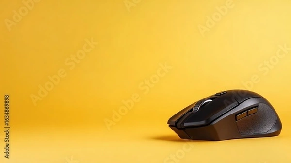 Fototapeta Wireless computer mouse on yellow background for technology and productivity concepts