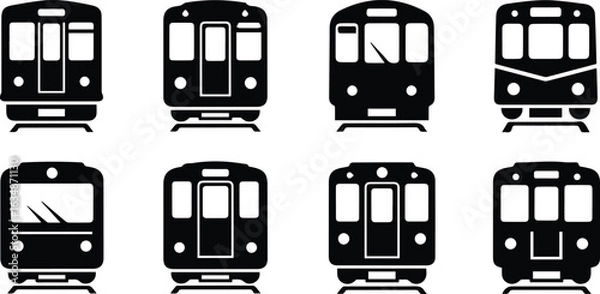 Obraz  collection of train front view icons representing subway, metro, and urban transportation isolated on white background for graphic design purposes