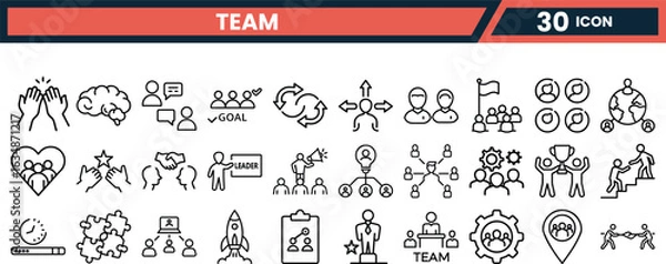 Fototapeta Vector art of team work and collaboration icons isolated on white background