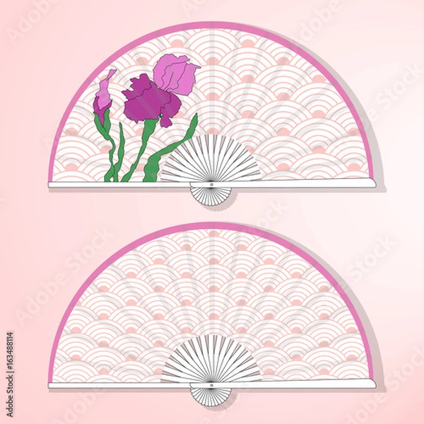 Obraz Vector illustration of two Asian folding paper fans.