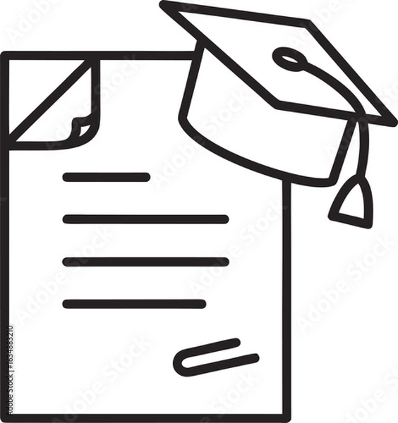 Obraz Document Upload with Graduation Cap Icon – Educational File Transfer Symbol