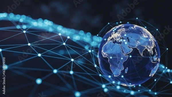 Fototapeta Global Network Connections: Futuristic Digital Earth Visualization