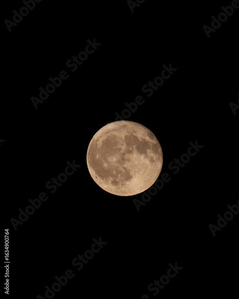 Fototapeta Close-up image of the full moon. The detailed surface and warm color create a dramatic and mystical atmosphere. Ideal for astronomy, nature, nightscape, or space-related projects.