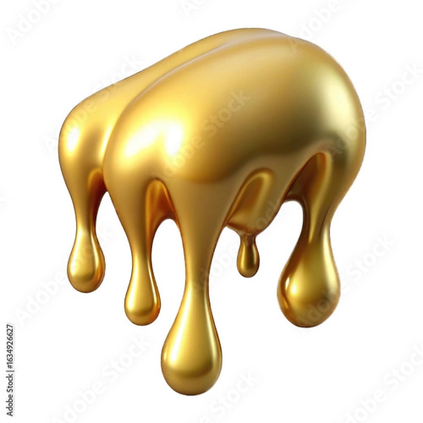 Fototapeta 3d golden liquid drip with glossy finish isolated on transparent background