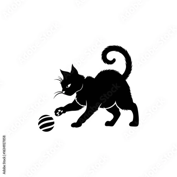 Fototapeta black cat with a ball vector illustration of a cat photo image jpg .