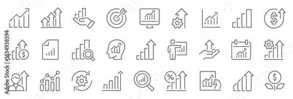 Fototapeta Growth thin line icons set. Improvement, growing graph icon. Editable stroke. Vector