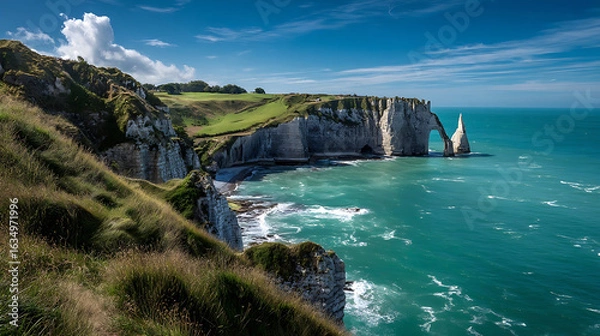 Obraz Majestic white cliffs meet turquoise ocean under a bright blue sky image