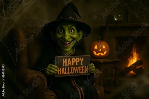 Obraz happy witch congratulating Halloween