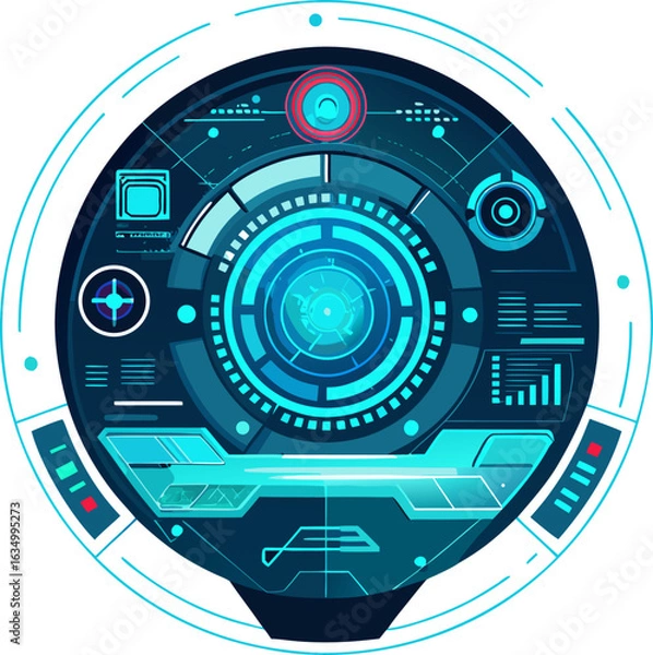 Fototapeta Futuristic HUD (Heads Up Display) elements in vector style, floating over white background with transparency.