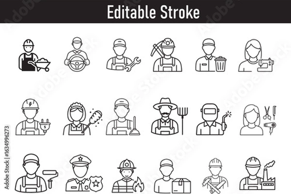 Fototapeta Diverse Occupations Represented with Line Art Icons Editable Stroke Style Offering Flexibility and Visual Appeal for Various Creative Projects