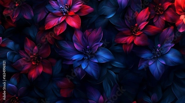 Fototapeta Luxurious leather sofa with rich blooming floral backdrop high resolution picture