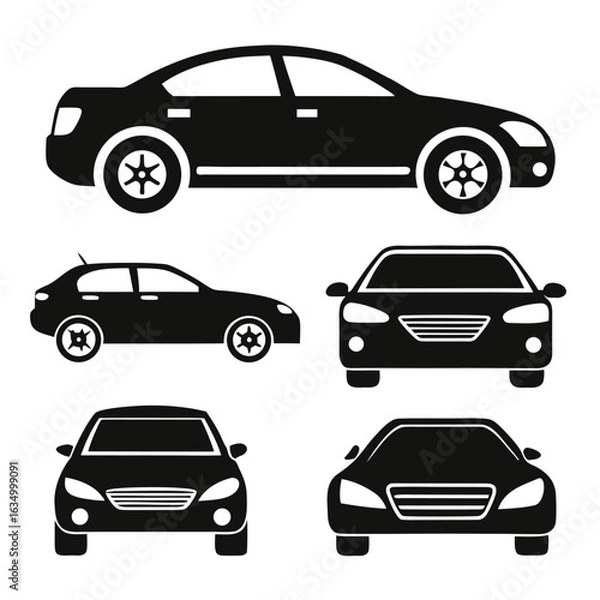 Fototapeta Black car silhouettes viewed from different angles automobile vehicle