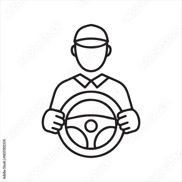 Fototapeta Line Drawing of a Person Driving a Car with Hands on Steering Wheel, Wearing Cap and Collared Shirt