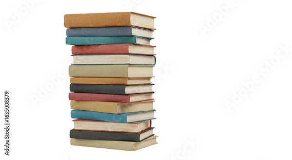 Obraz Books stack isolated on white transparent background, Different Colors Books Stacked PNG 