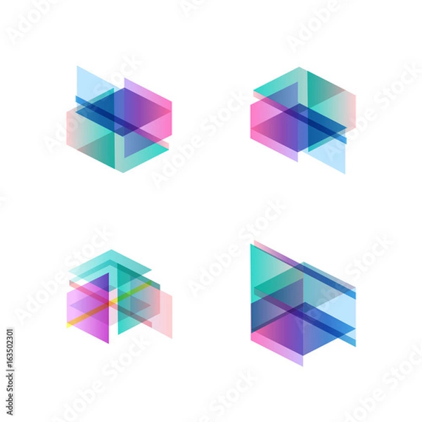 Fototapeta Set of minimal geometric multicolor shapes. Trendy hipster icons and logotypes. Business signs symbols, labels, badges, frames and borders