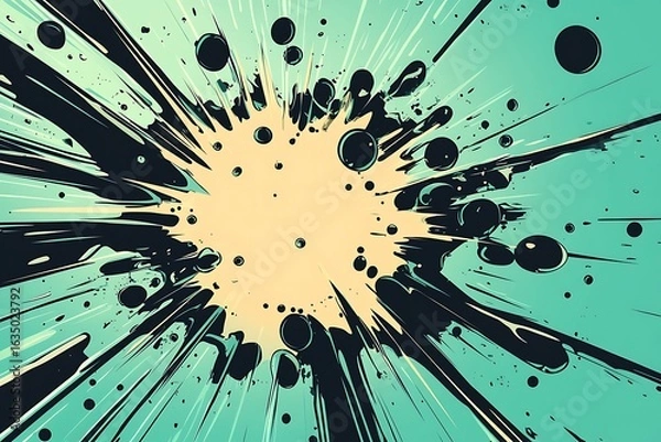 Fototapeta Blank Green Comic Background with Lightning Bolts for Dramatic Caption or Speech Bubble 