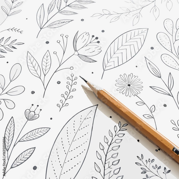 Fototapeta Hand-drawn scribble and pencil sketch pattern on clean white, minimal artistic style.