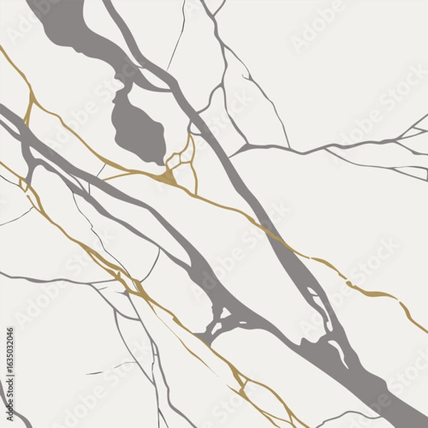 Fototapeta Marble vector texture with grey and gold veining on white background, elegant feel.