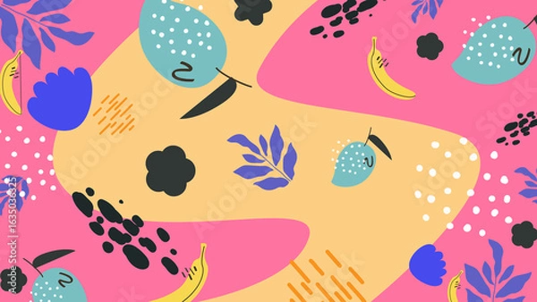 Fototapeta Banana and berry abstract background